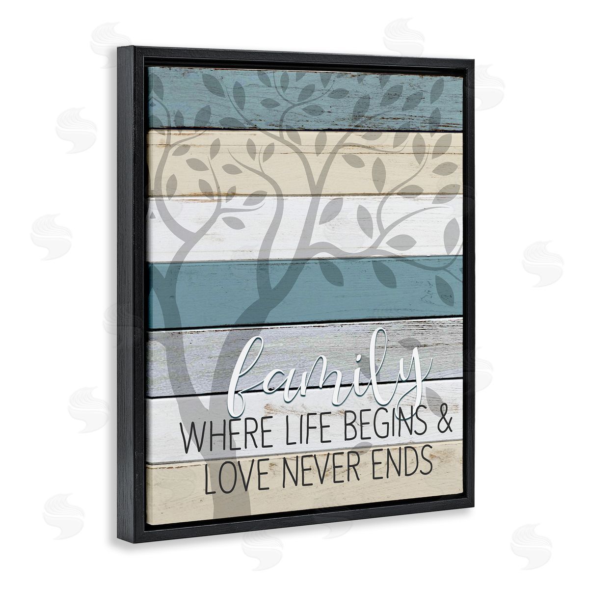 Family Begin and End Quote Black Floating Frame Canvas Wall Art, Home Decor by Kim Allen