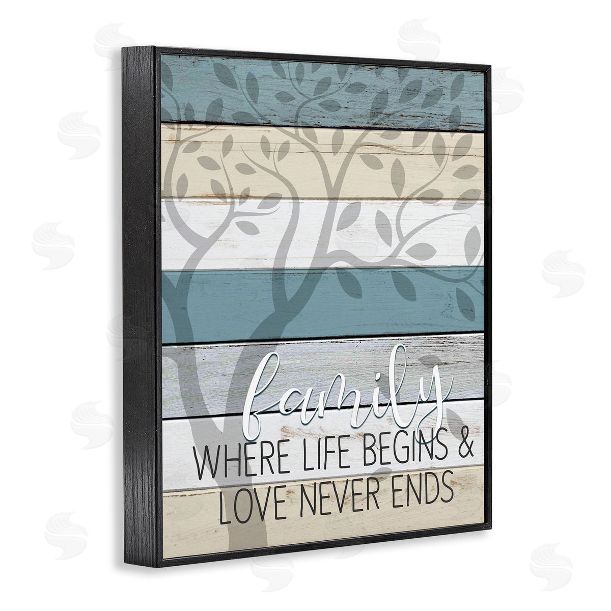 Family Begin and End Quote Black Frame Print Wall Art, Home Decor by Kim Allen