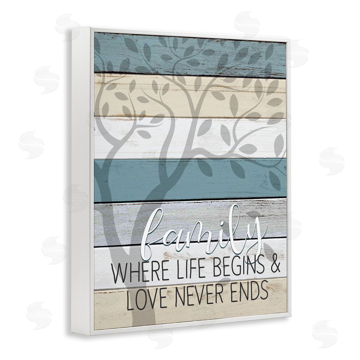Family Begin and End Quote White Frame Print Wall Art, Home Decor by Kim Allen