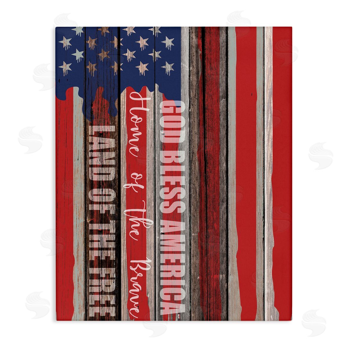 God Bless America Rustic Flag Canvas Wall Art, Home Decor by Kim Allen
