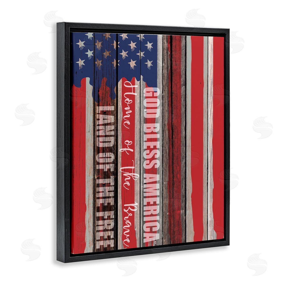 God Bless America Rustic Flag Black Floating Frame Canvas Wall Art, Home Decor by Kim Allen