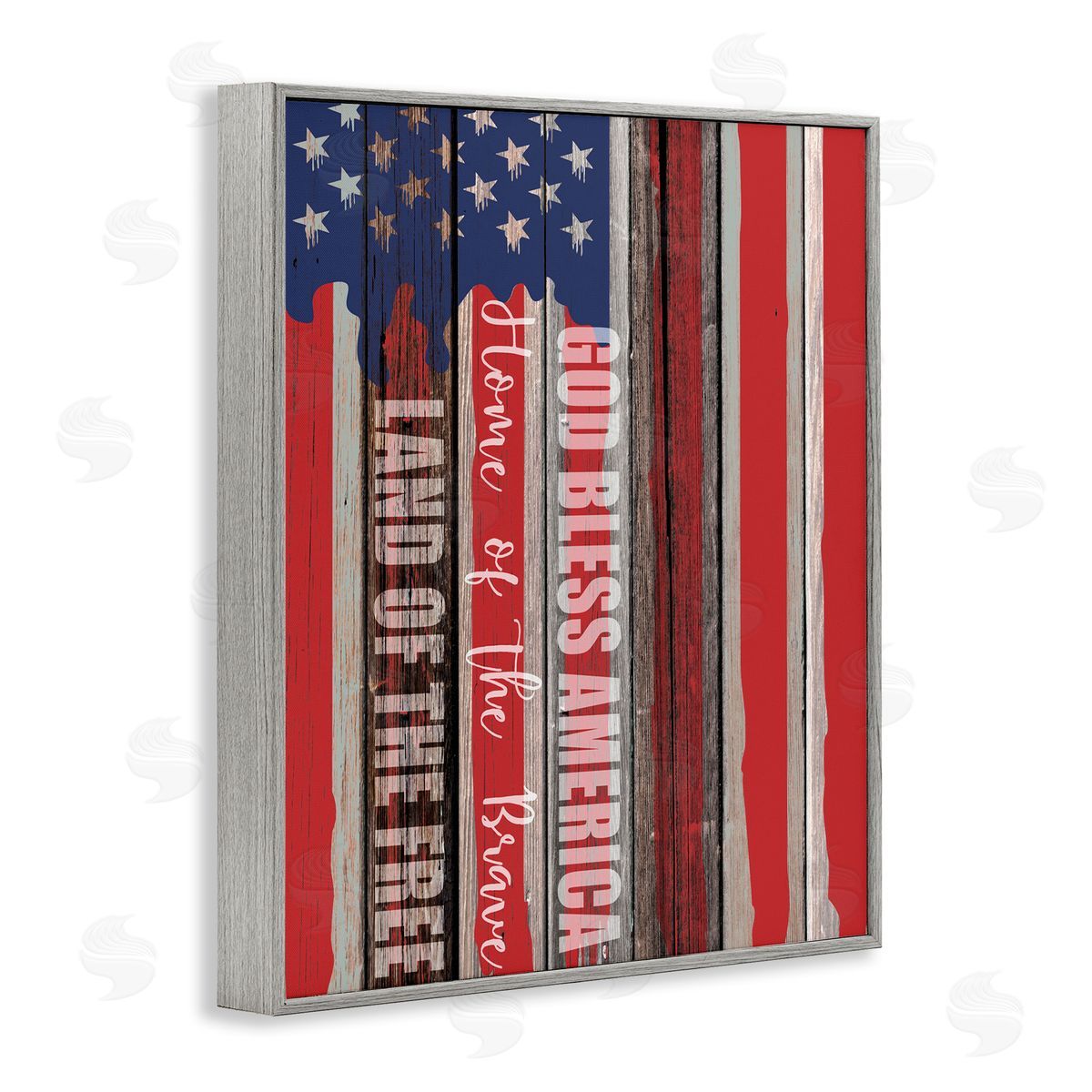 God Bless America Rustic Flag Grey Frame Print Wall Art, Home Decor by Kim Allen