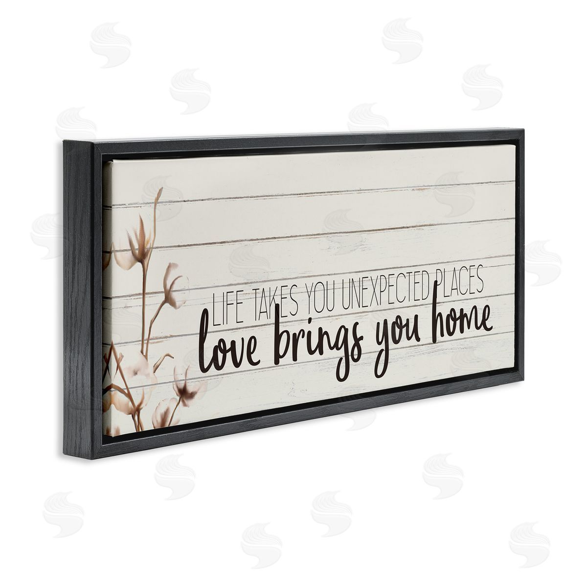 Life Unexpected Places Phrase Black Floating Frame Canvas Wall Art, Home Decor by Kim Allen