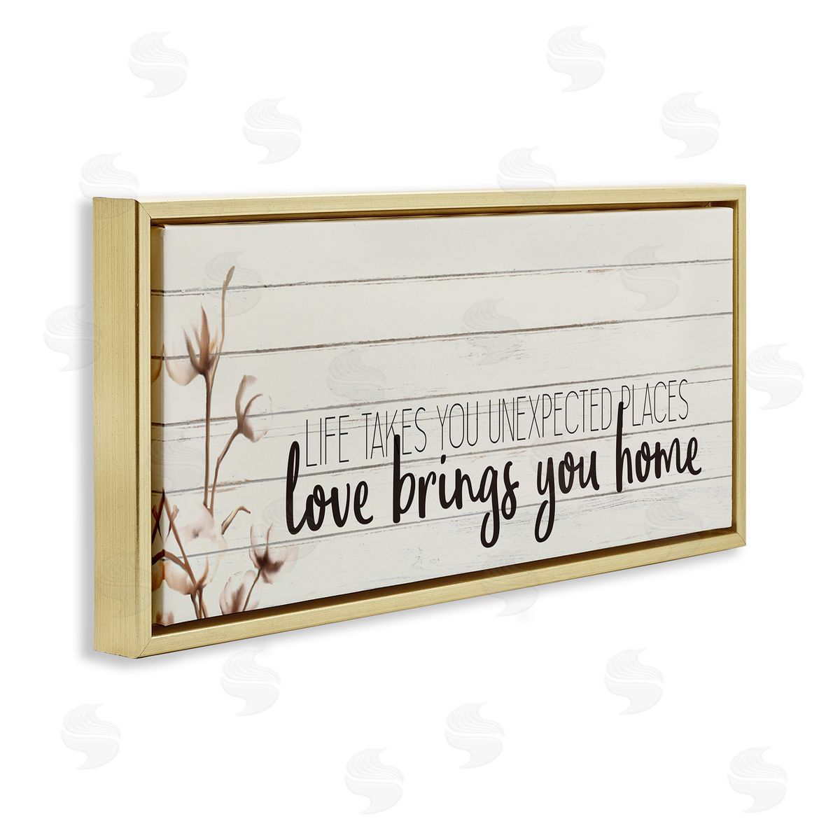 Life Unexpected Places Phrase Gold Floating Frame Canvas Wall Art, Home Decor by Kim Allen