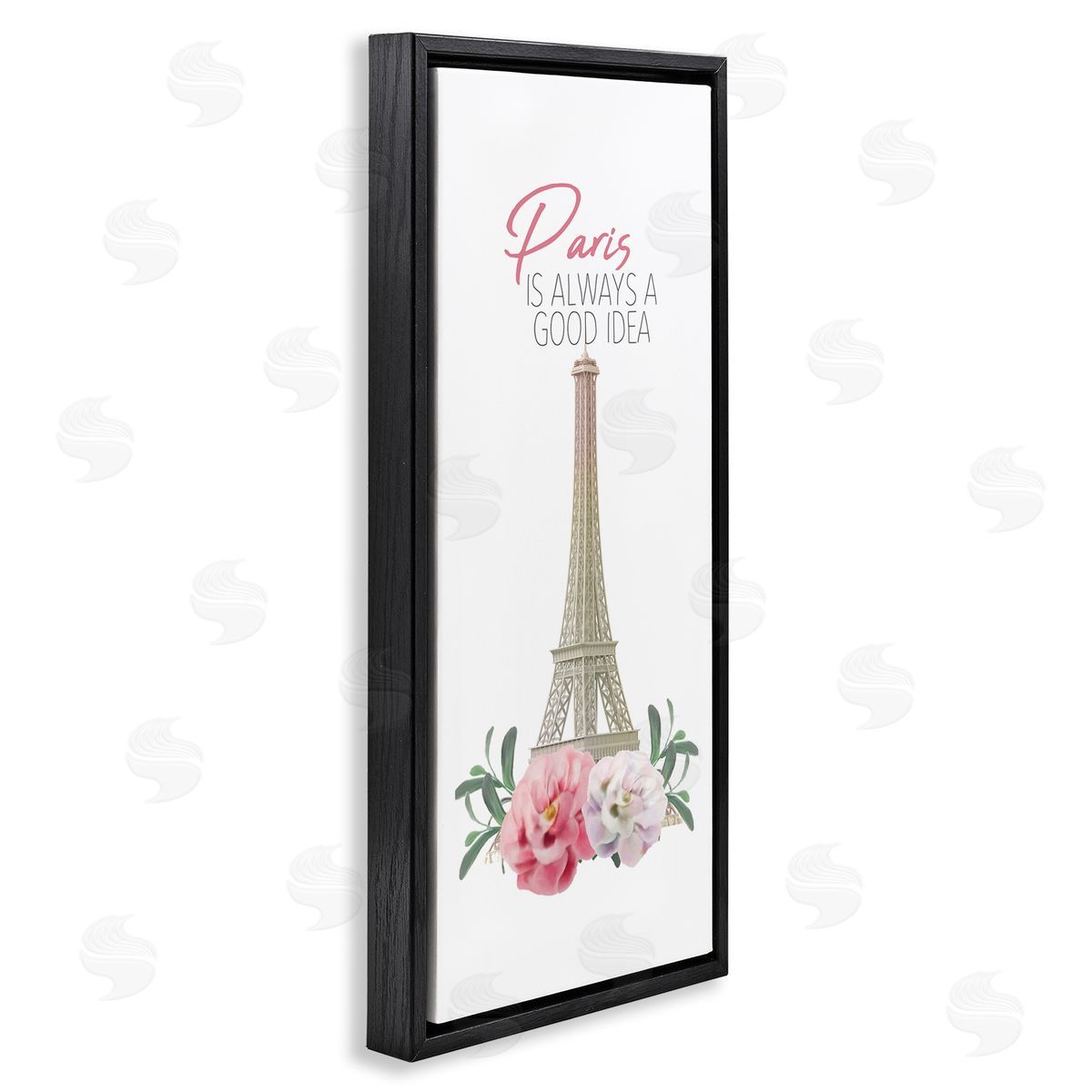 Paris Good Idea Phrase Eiffel Tower Black Floating Frame Canvas Wall Art, Home Decor by Kim Allen