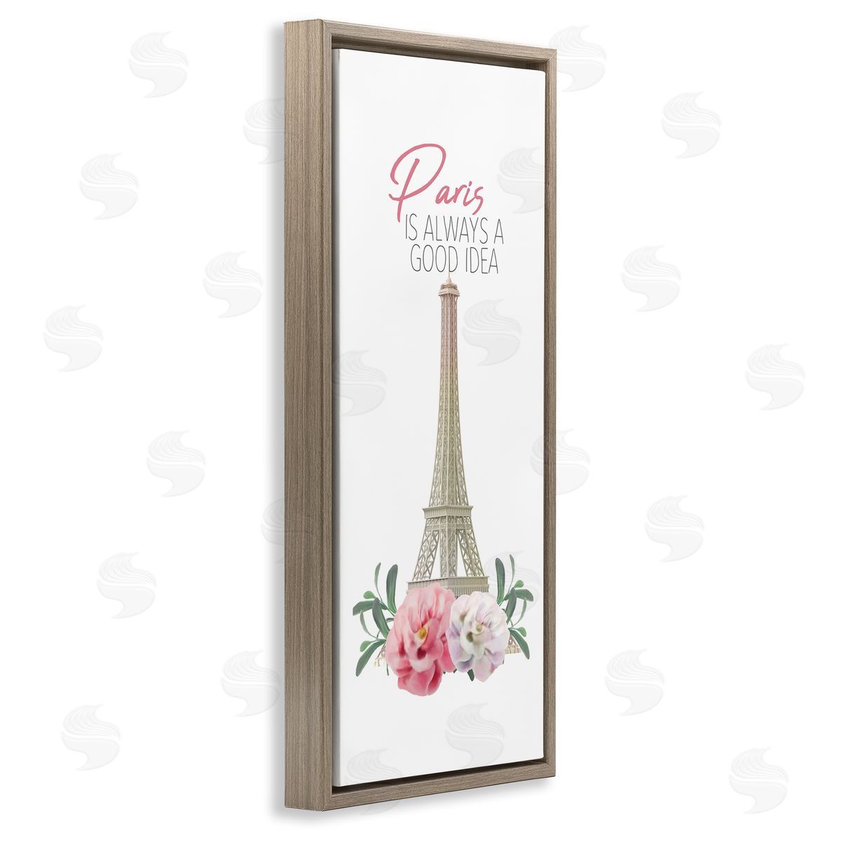 Paris Good Idea Phrase Eiffel Tower Brown Floating Frame Canvas Wall Art, Home Decor by Kim Allen