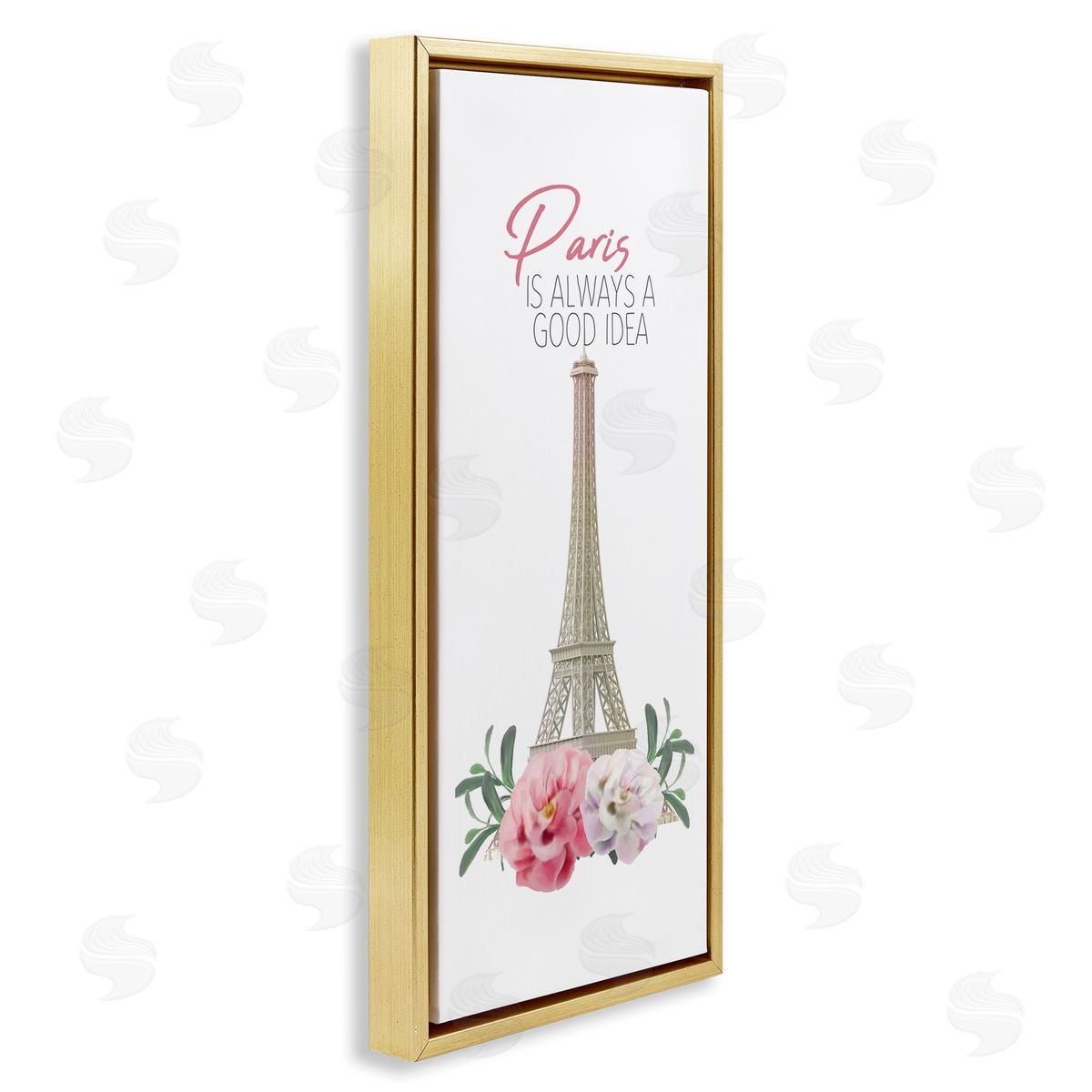Paris Good Idea Phrase Eiffel Tower Gold Floating Frame Canvas Wall Art, Home Decor by Kim Allen