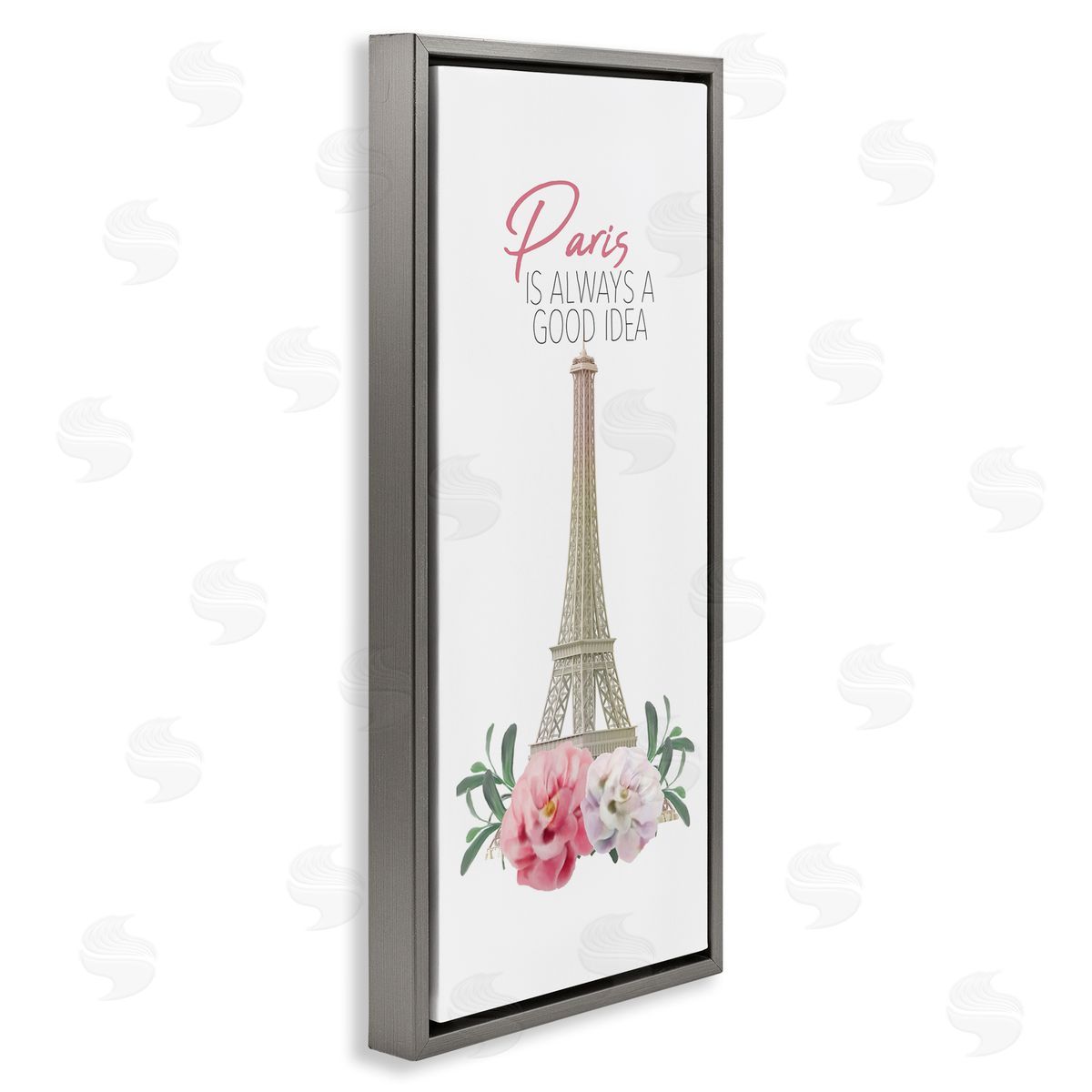 Paris Good Idea Phrase Eiffel Tower Grey Floating Frame Canvas Wall Art, Home Decor by Kim Allen