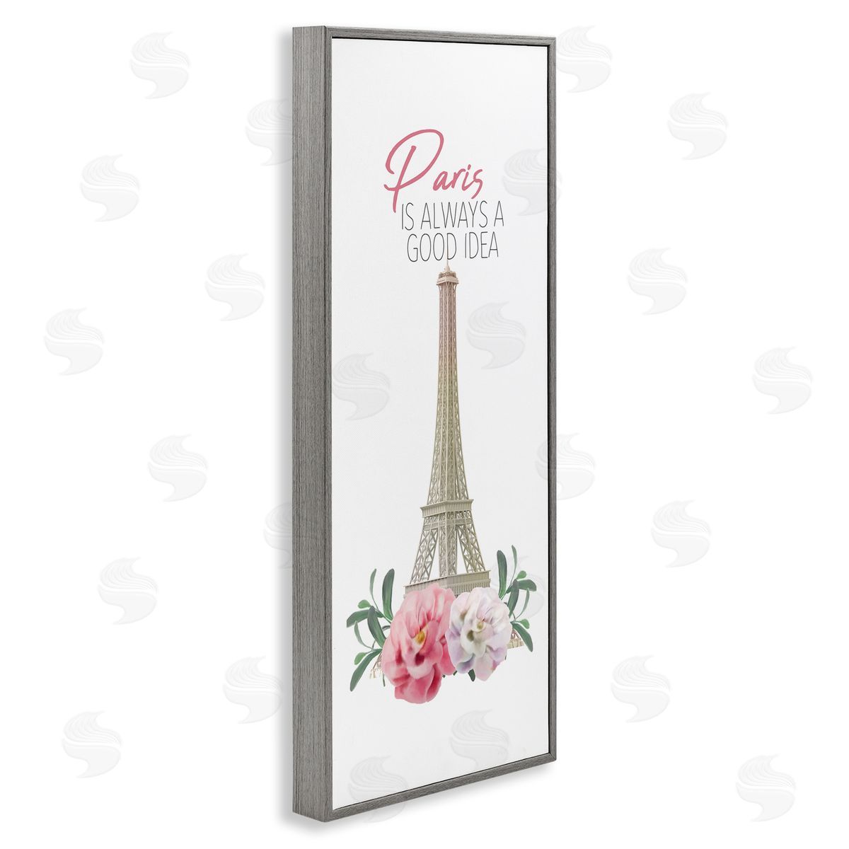 Paris Good Idea Phrase Eiffel Tower Grey Frame Print Wall Art, Home Decor by Kim Allen