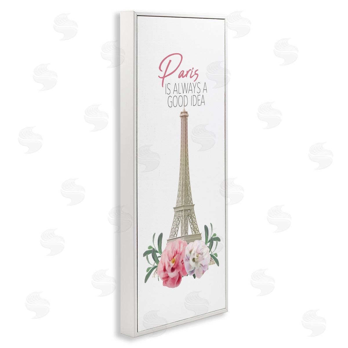 Paris Good Idea Phrase Eiffel Tower White Frame Print Wall Art, Home Decor by Kim Allen