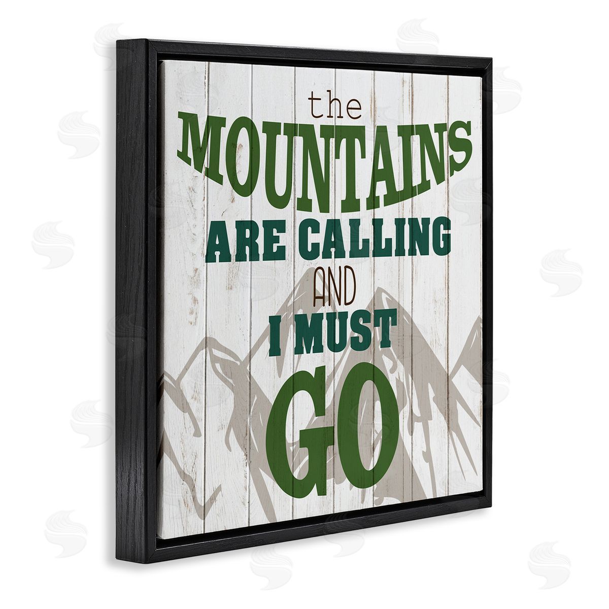 Mountains are Calling Quote Black Floating Frame Canvas Wall Art, Home Decor by Kim Allen