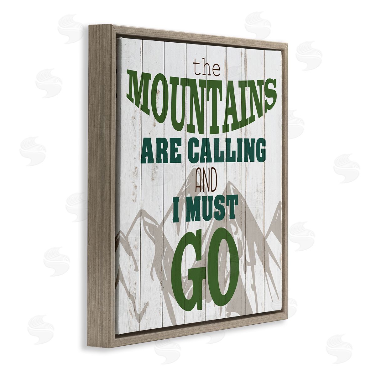 Mountains are Calling Quote Brown Floating Frame Canvas Wall Art, Home Decor by Kim Allen