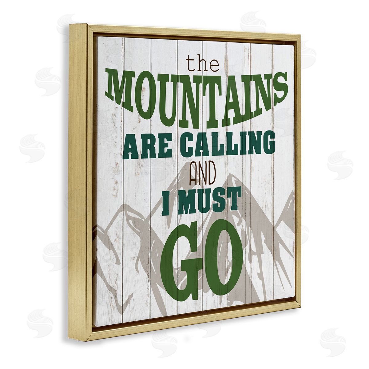 Mountains are Calling Quote Gold Floating Frame Canvas Wall Art, Home Decor by Kim Allen