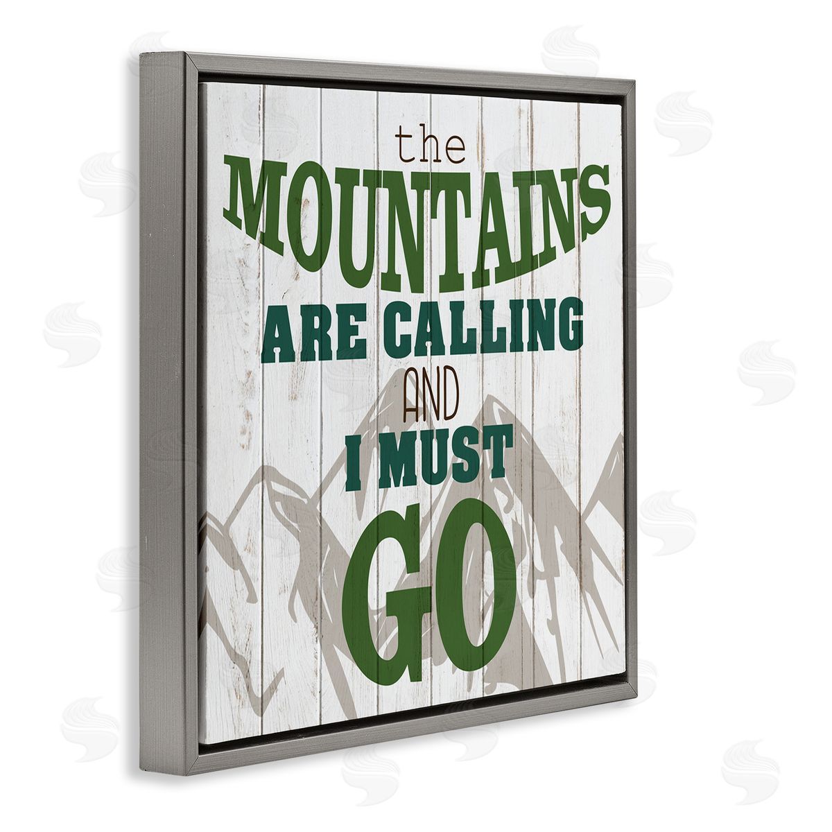 Mountains are Calling Quote Grey Floating Frame Canvas Wall Art, Home Decor by Kim Allen