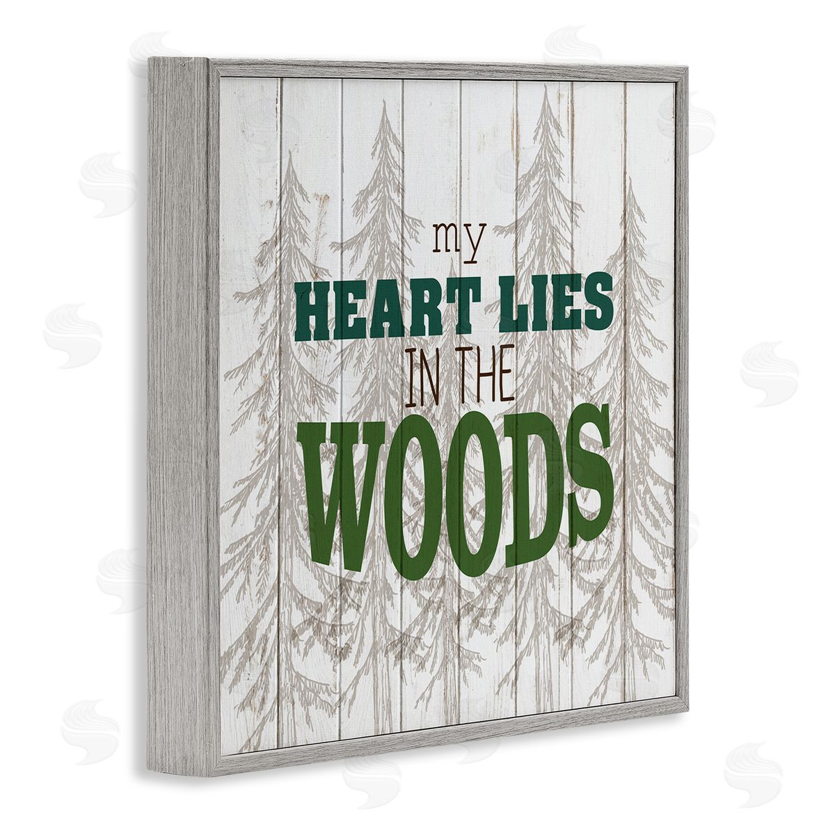 Heart Lies in Woods Quote Grey Frame Print Wall Art, Home Decor by Kim Allen