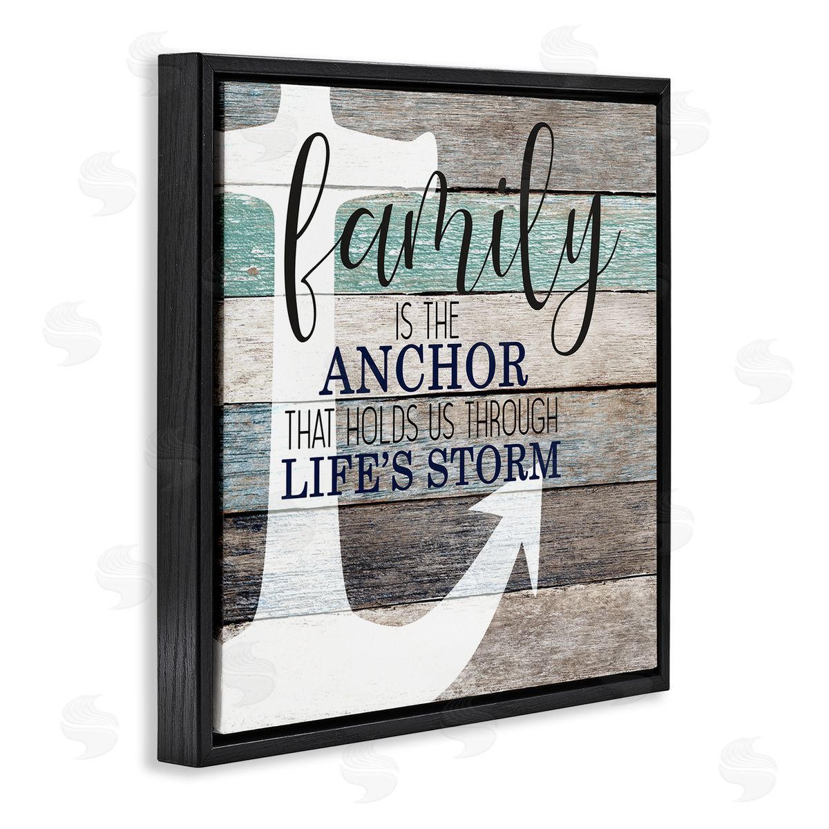 Family Anchor Through Storm Motivational Black Floating Frame Canvas Wall Art, Home Decor by Kim Allen
