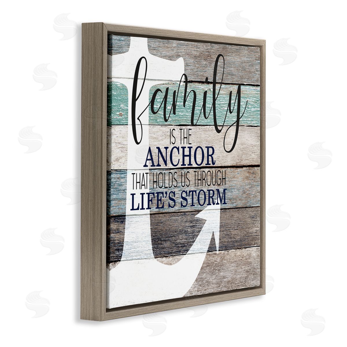 Family Anchor Through Storm Motivational Brown Floating Frame Canvas Wall Art, Home Decor by Kim Allen