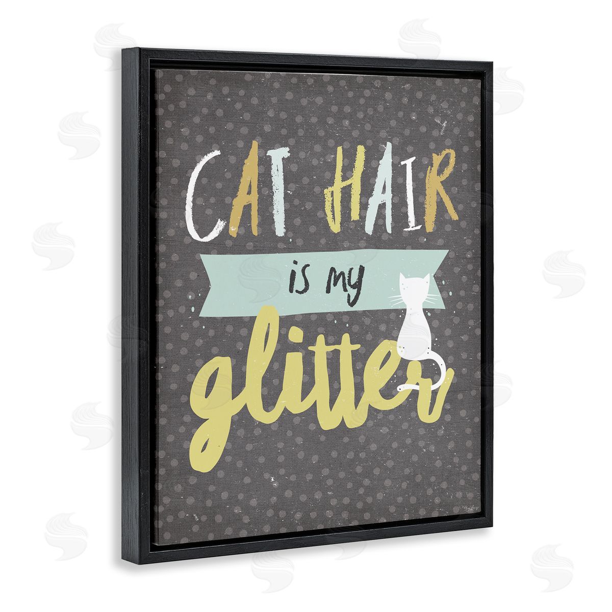 Cat Hair is My Glitter Black Floating Frame Canvas Wall Art, Home Decor by Gigi Louise