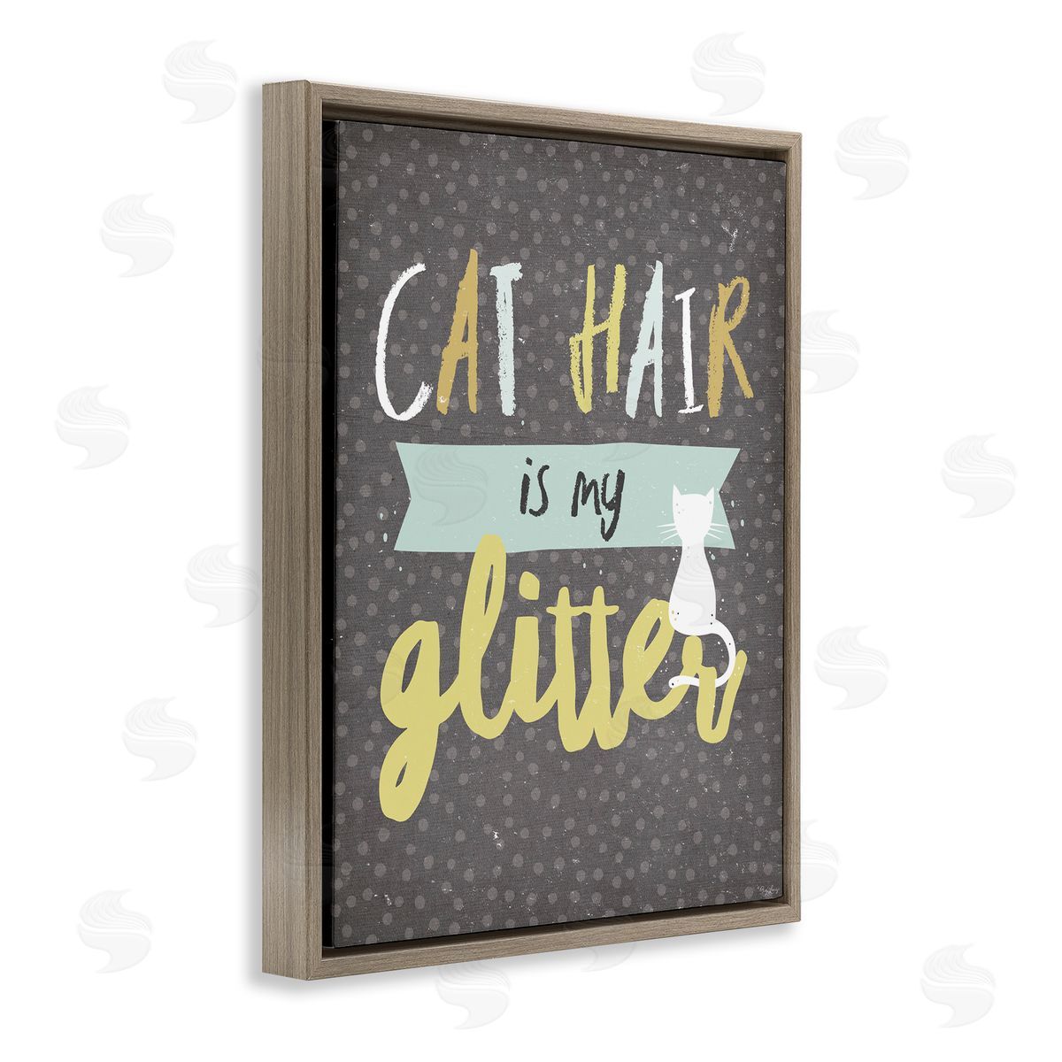 Cat Hair is My Glitter Brown Floating Frame Canvas Wall Art, Home Decor by Gigi Louise