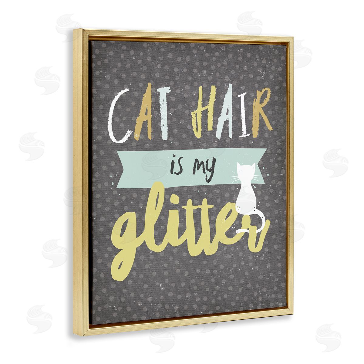 Cat Hair is My Glitter Gold Floating Frame Canvas Wall Art, Home Decor by Gigi Louise