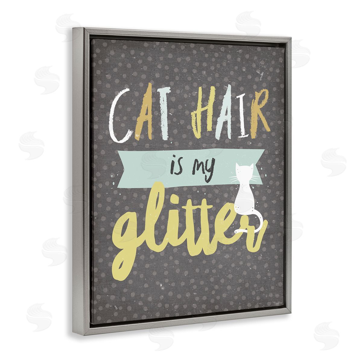 Cat Hair is My Glitter Grey Floating Frame Canvas Wall Art, Home Decor by Gigi Louise