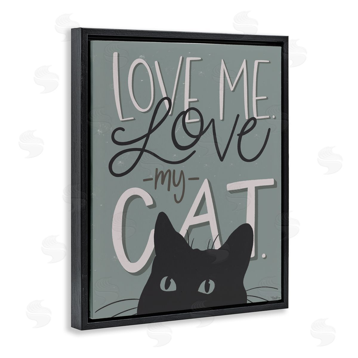 Love Me Love My Cat Black Floating Frame Canvas Wall Art, Home Decor by Gigi Louise