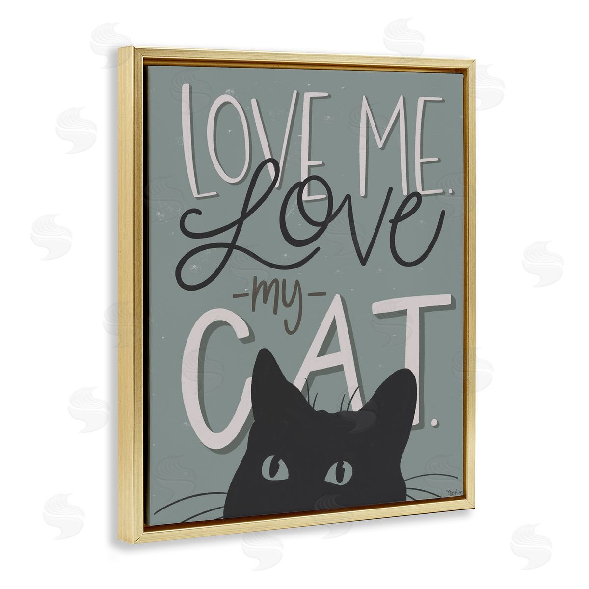 Love Me Love My Cat Gold Floating Frame Canvas Wall Art, Home Decor by Gigi Louise