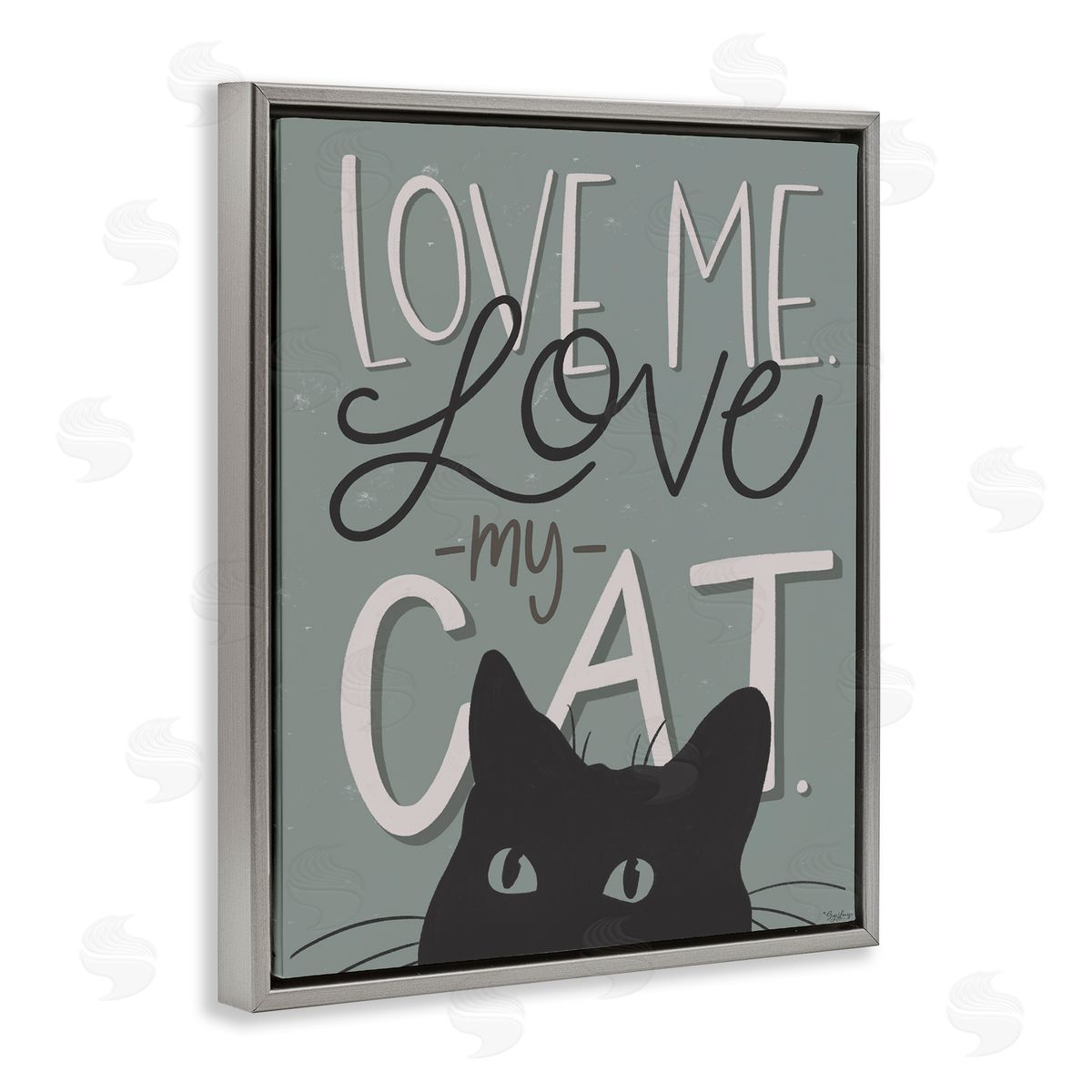 Love Me Love My Cat Grey Floating Frame Canvas Wall Art, Home Decor by Gigi Louise