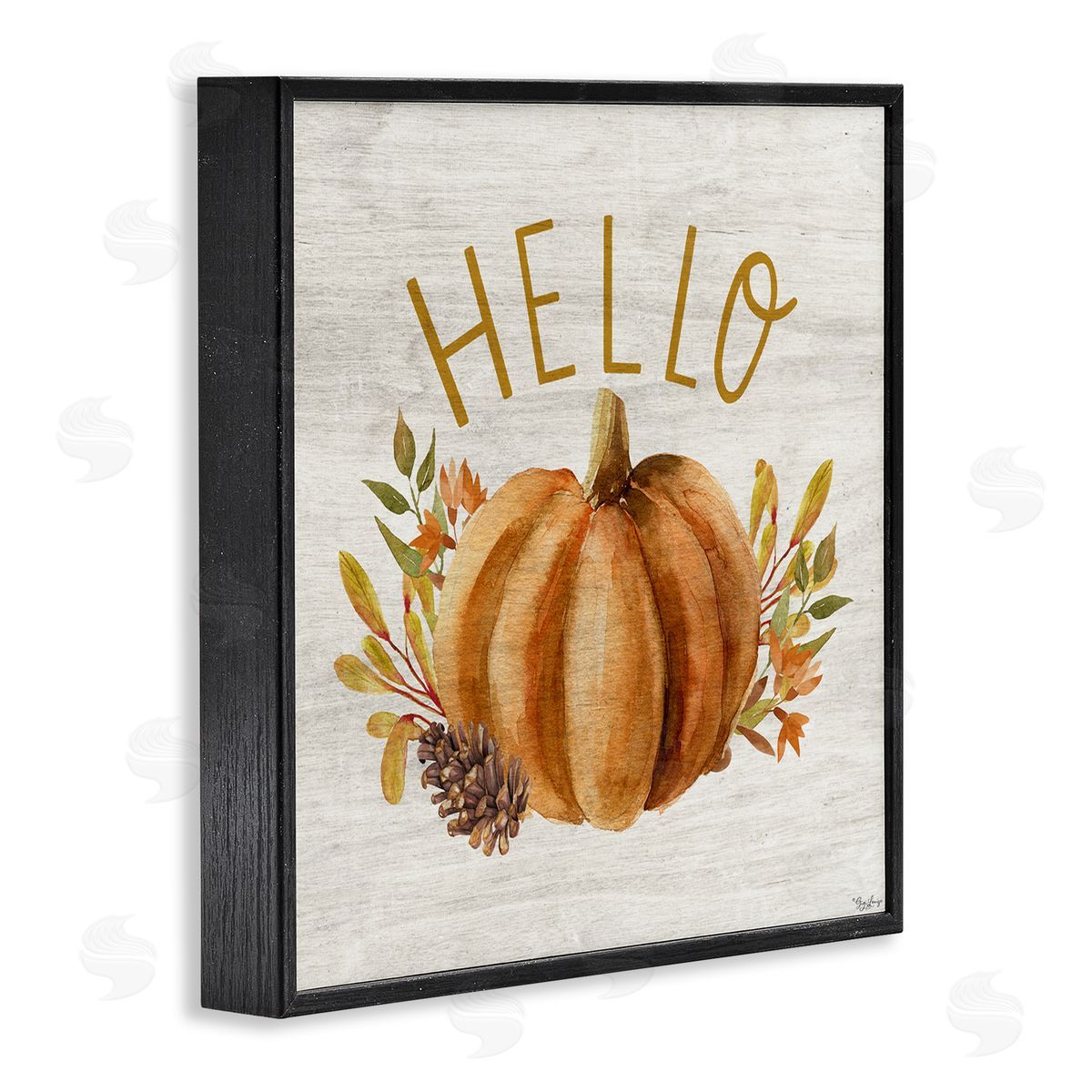 Hello Pumpkin Autumn Pinecone Black Frame Print Wall Art, Home Decor by Gigi Louise