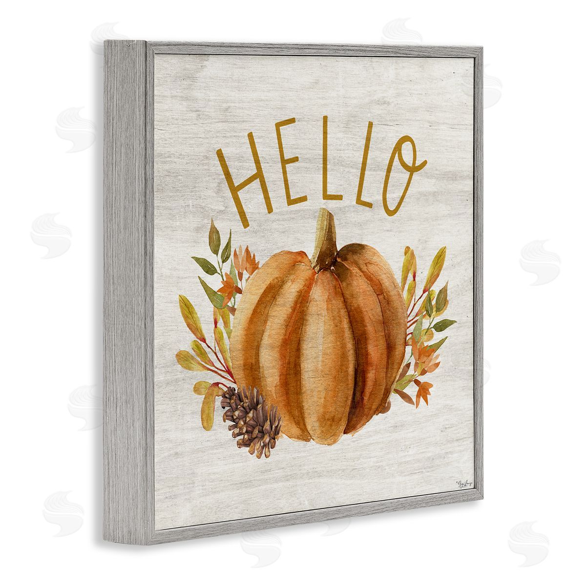 Hello Pumpkin Autumn Pinecone Grey Frame Print Wall Art, Home Decor by Gigi Louise
