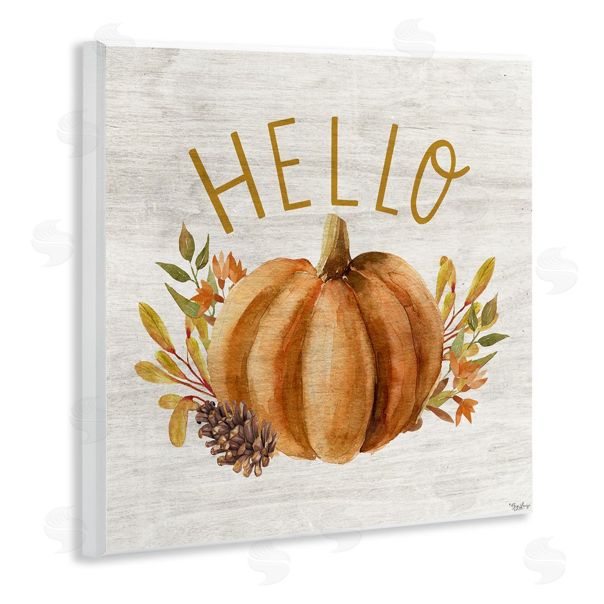 Hello Pumpkin Autumn Pinecone Wood Plaque Wall Art, Home Decor by Gigi Louise