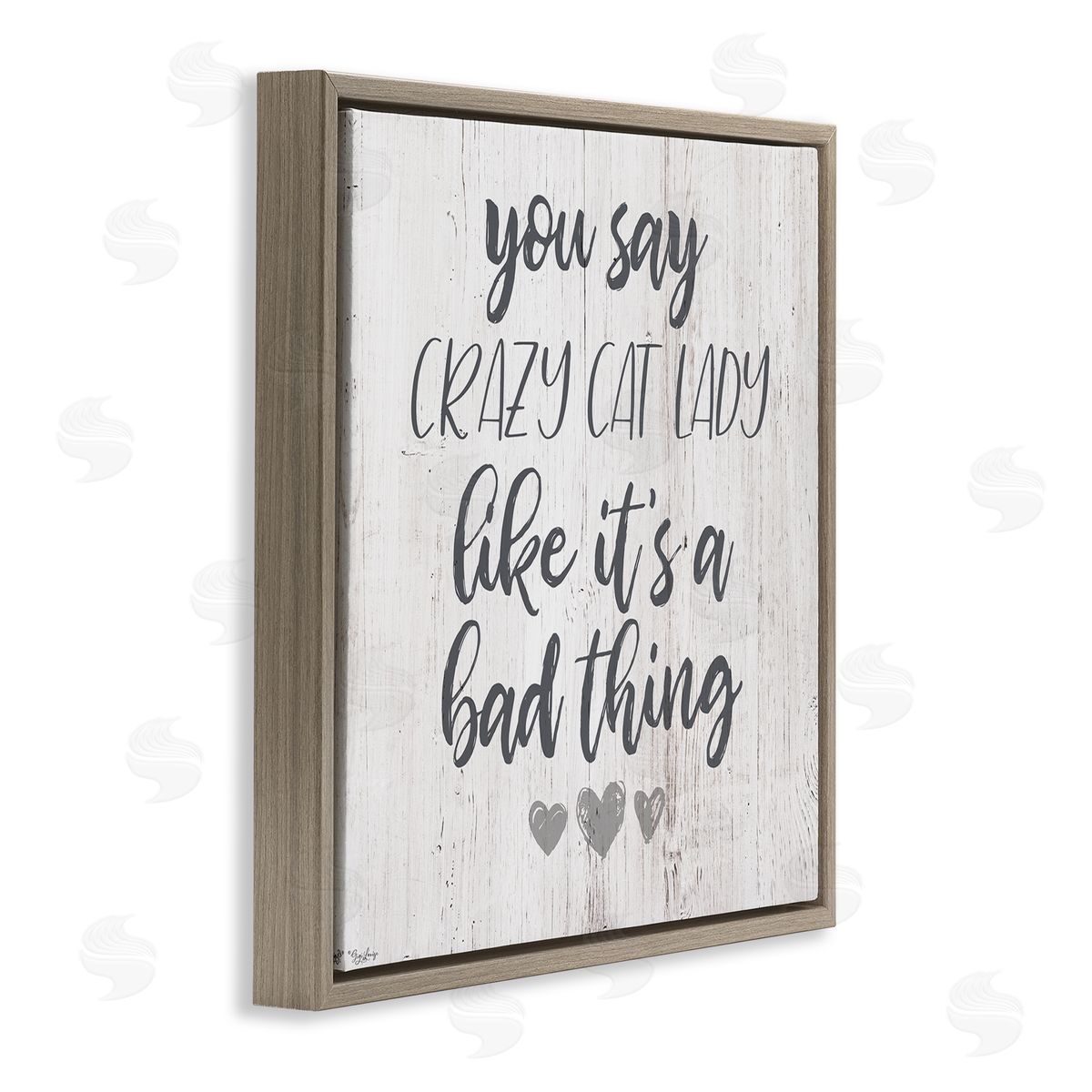 Funny Crazy Cat Lady Phrase Brown Floating Frame Canvas Wall Art, Home Decor by Gigi Louise