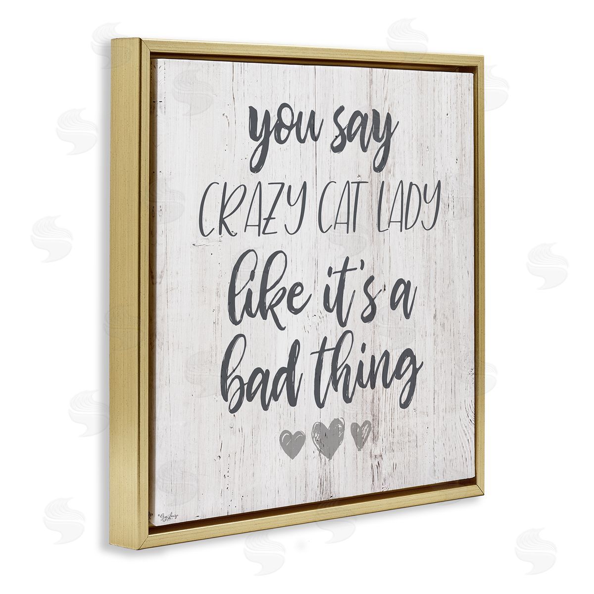 Funny Crazy Cat Lady Phrase Gold Floating Frame Canvas Wall Art, Home Decor by Gigi Louise