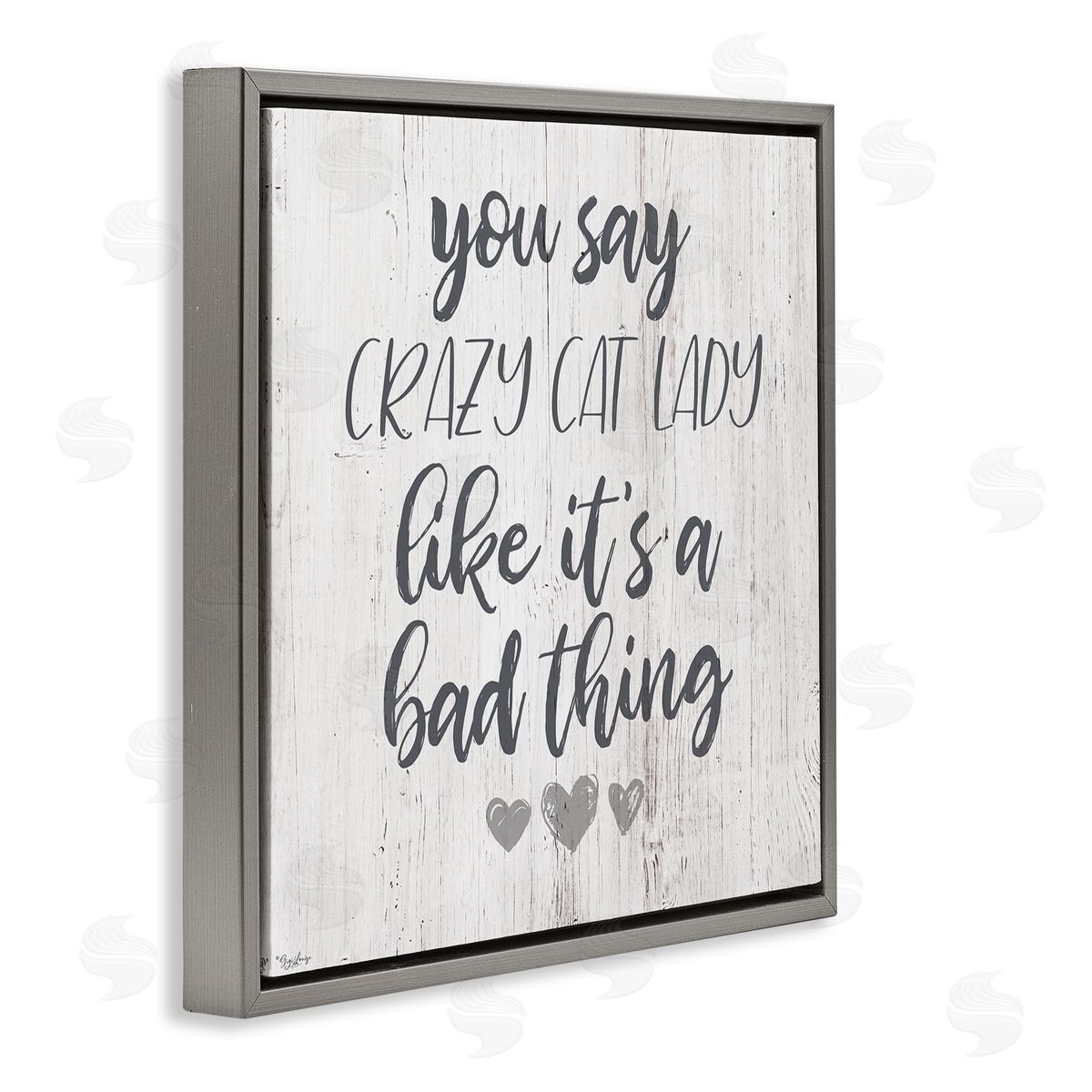 Funny Crazy Cat Lady Phrase Grey Floating Frame Canvas Wall Art, Home Decor by Gigi Louise