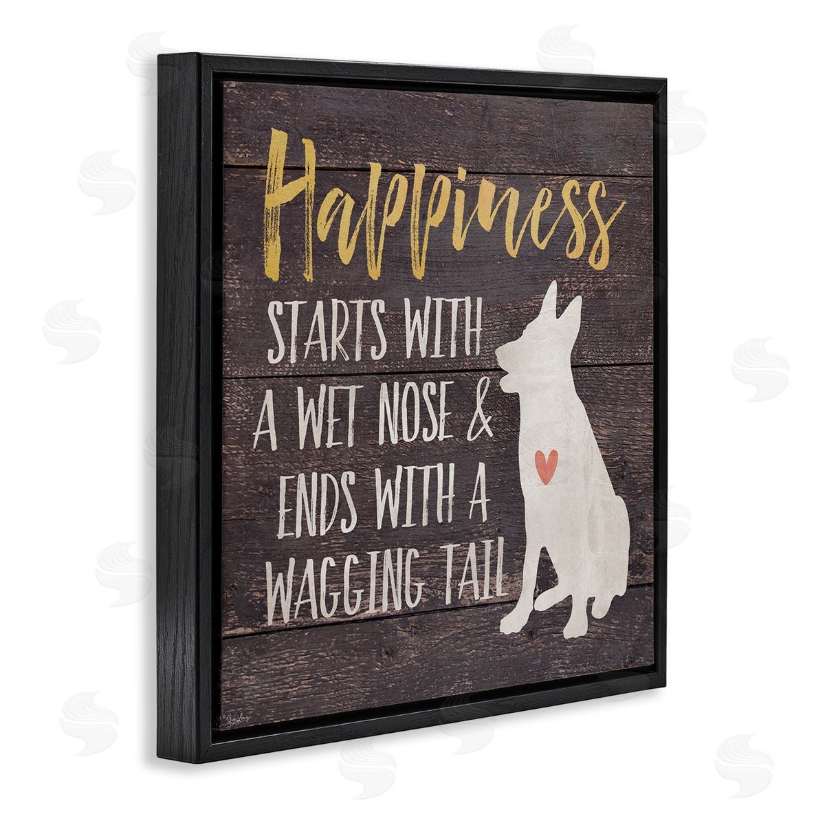 Happiness with a Wet Nose Black Floating Frame Canvas Wall Art, Home Decor by Gigi Louise