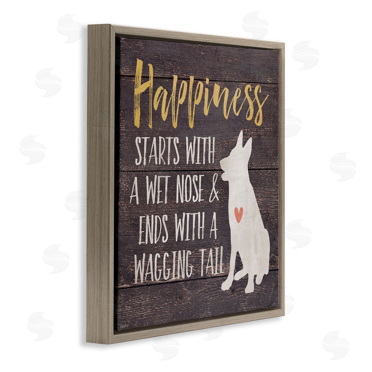 Happiness with a Wet Nose Brown Floating Frame Canvas Wall Art, Home Decor by Gigi Louise