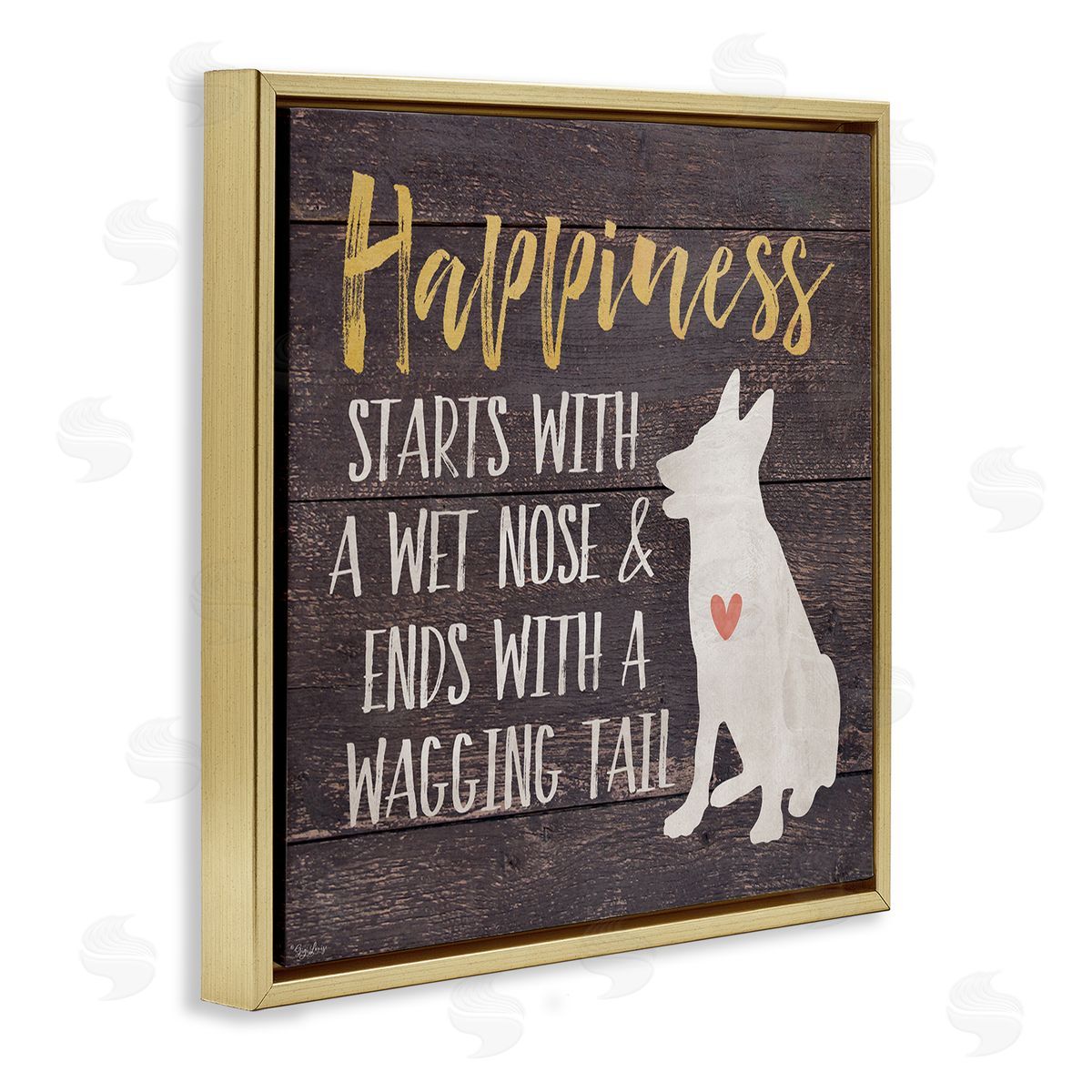 Happiness with a Wet Nose Gold Floating Frame Canvas Wall Art, Home Decor by Gigi Louise