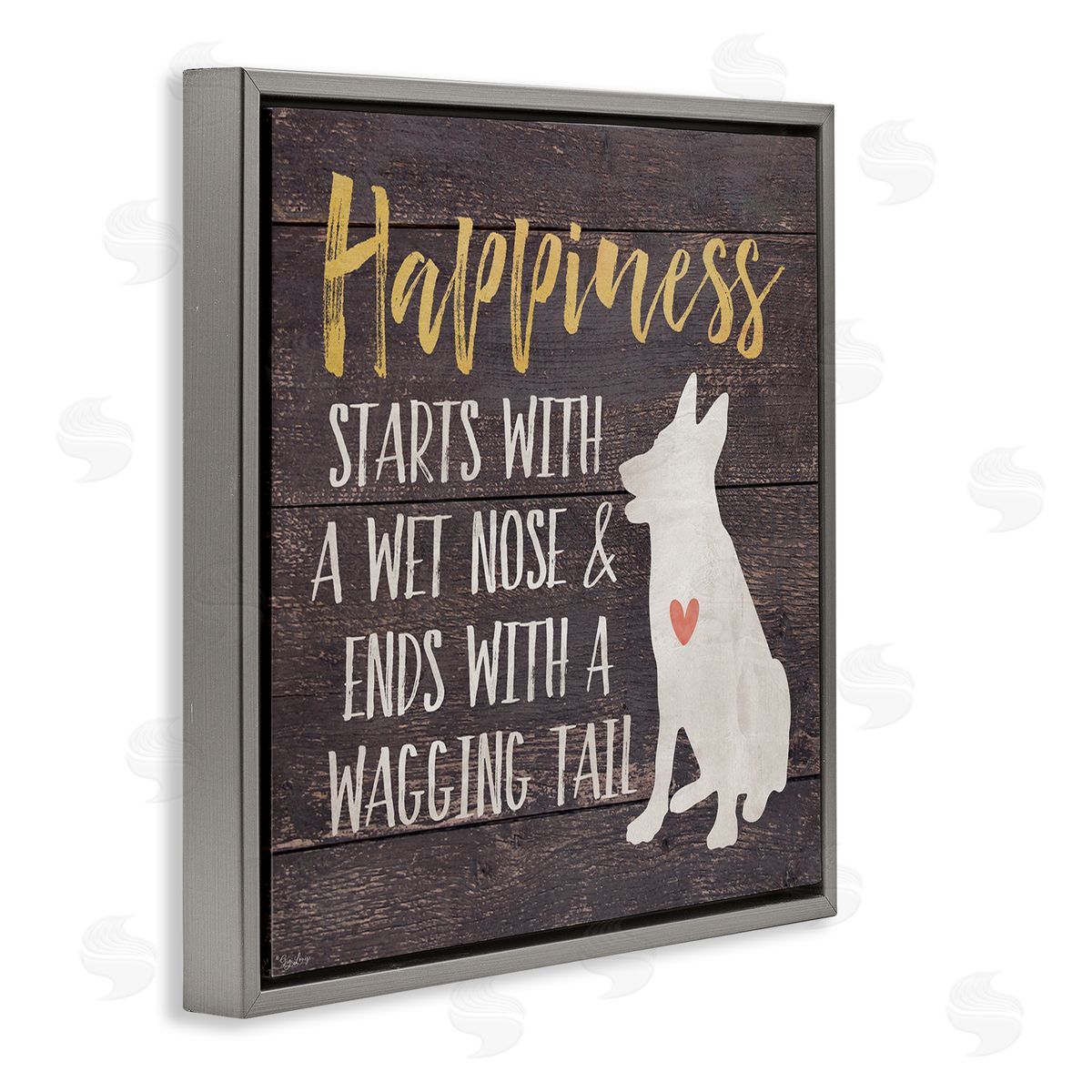 Happiness with a Wet Nose Grey Floating Frame Canvas Wall Art, Home Decor by Gigi Louise