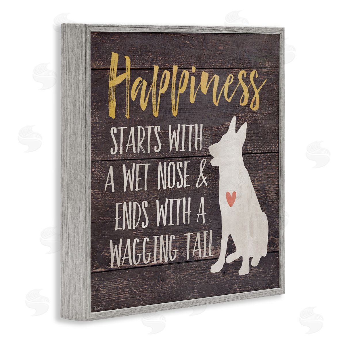 Happiness with a Wet Nose Grey Frame Print Wall Art, Home Decor by Gigi Louise