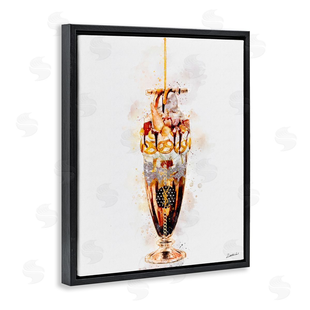 Dessert Fashion Ice Cream Black Floating Frame Canvas Wall Art, Home Decor by Ziwei Li
