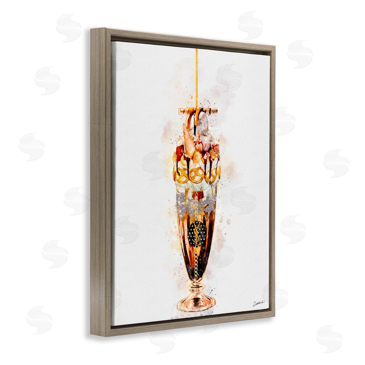 Dessert Fashion Ice Cream Brown Floating Frame Canvas Wall Art, Home Decor by Ziwei Li