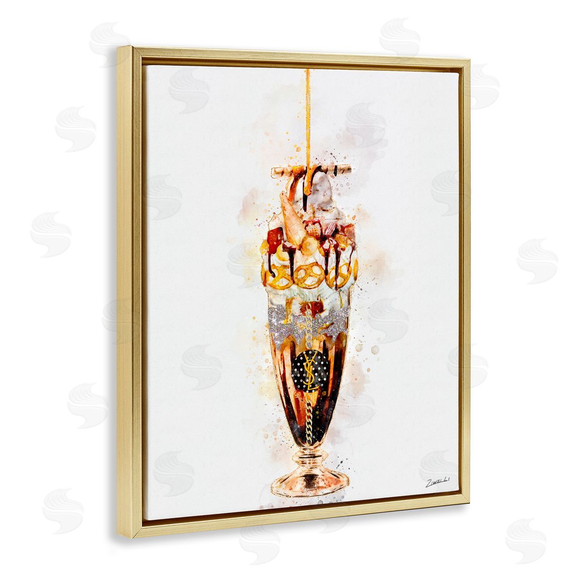 Dessert Fashion Ice Cream Gold Floating Frame Canvas Wall Art, Home Decor by Ziwei Li