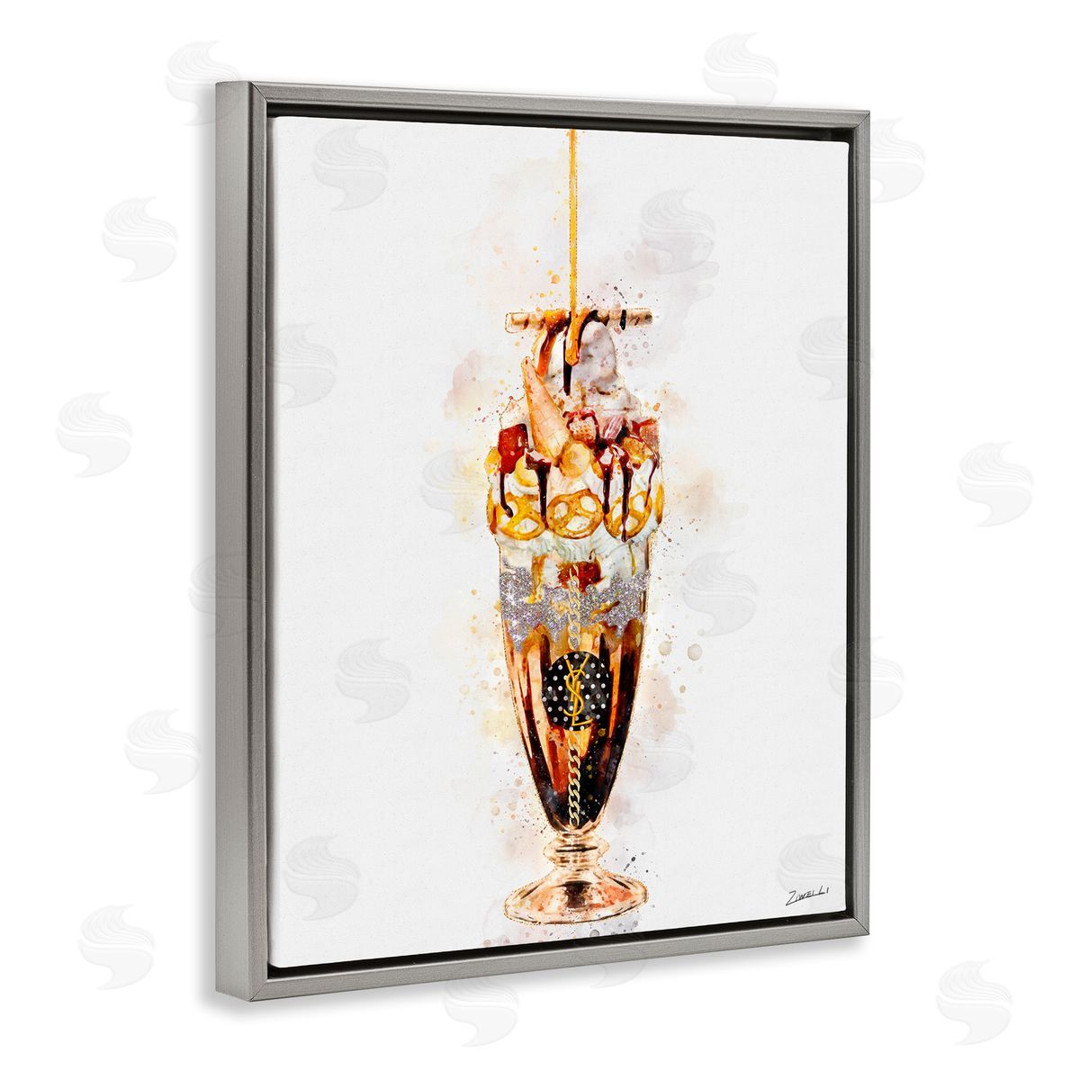 Dessert Fashion Ice Cream Grey Floating Frame Canvas Wall Art, Home Decor by Ziwei Li
