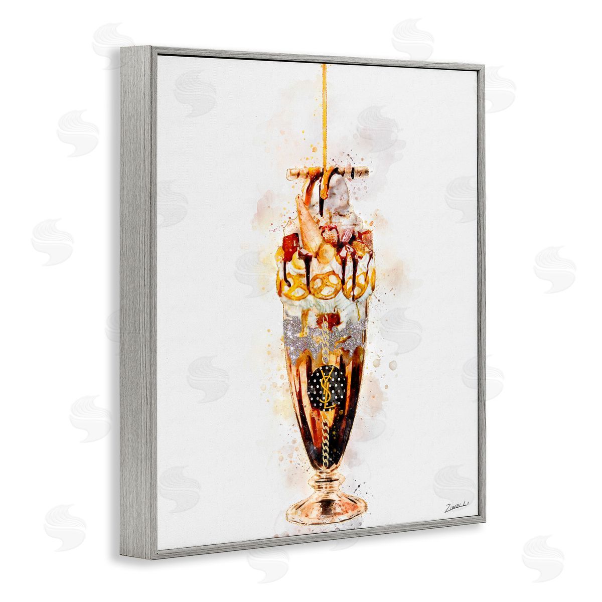 Dessert Fashion Ice Cream Grey Frame Print Wall Art, Home Decor by Ziwei Li