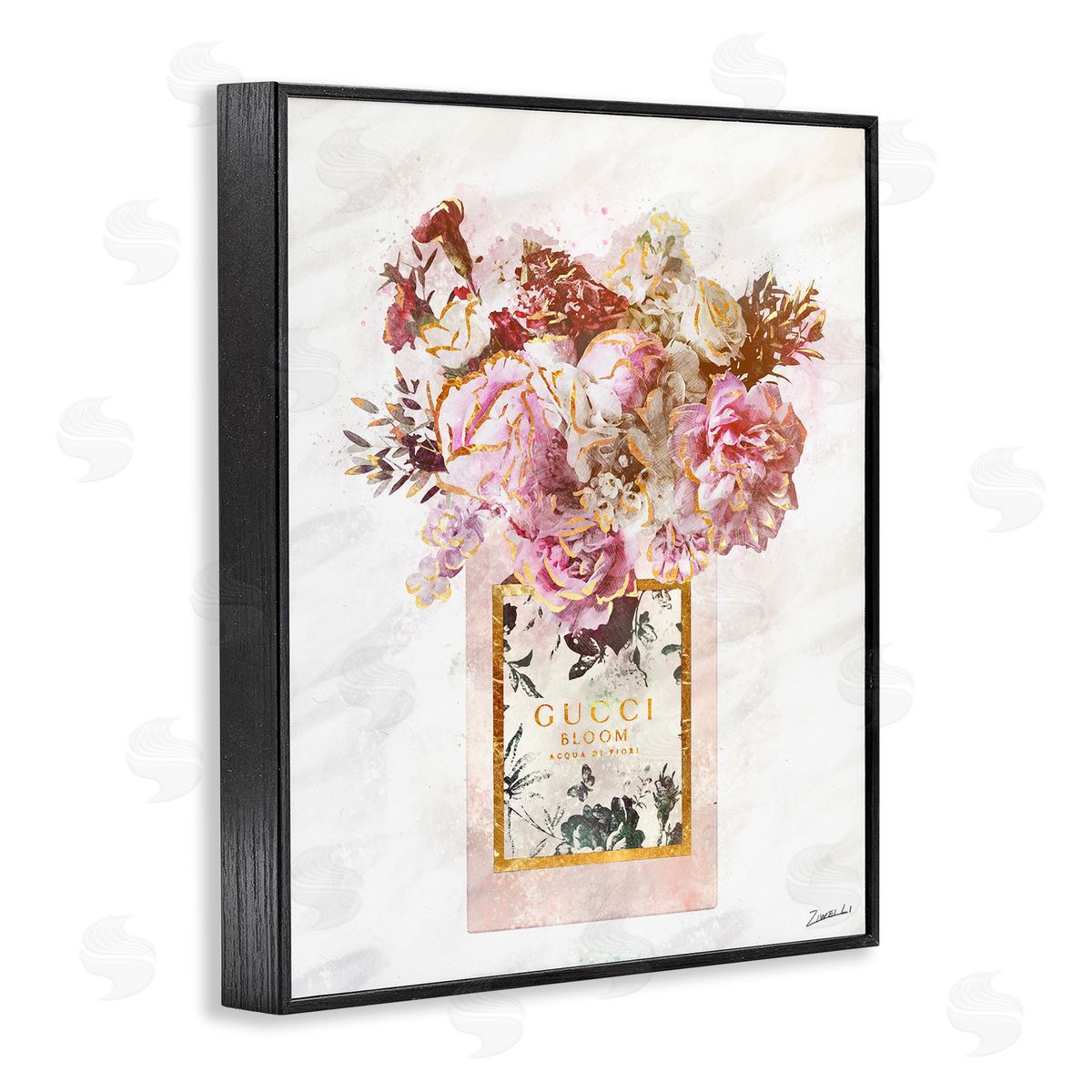 Floral Bouquet Fashion Bag Black Frame Print Wall Art, Home Decor by Ziwei Li