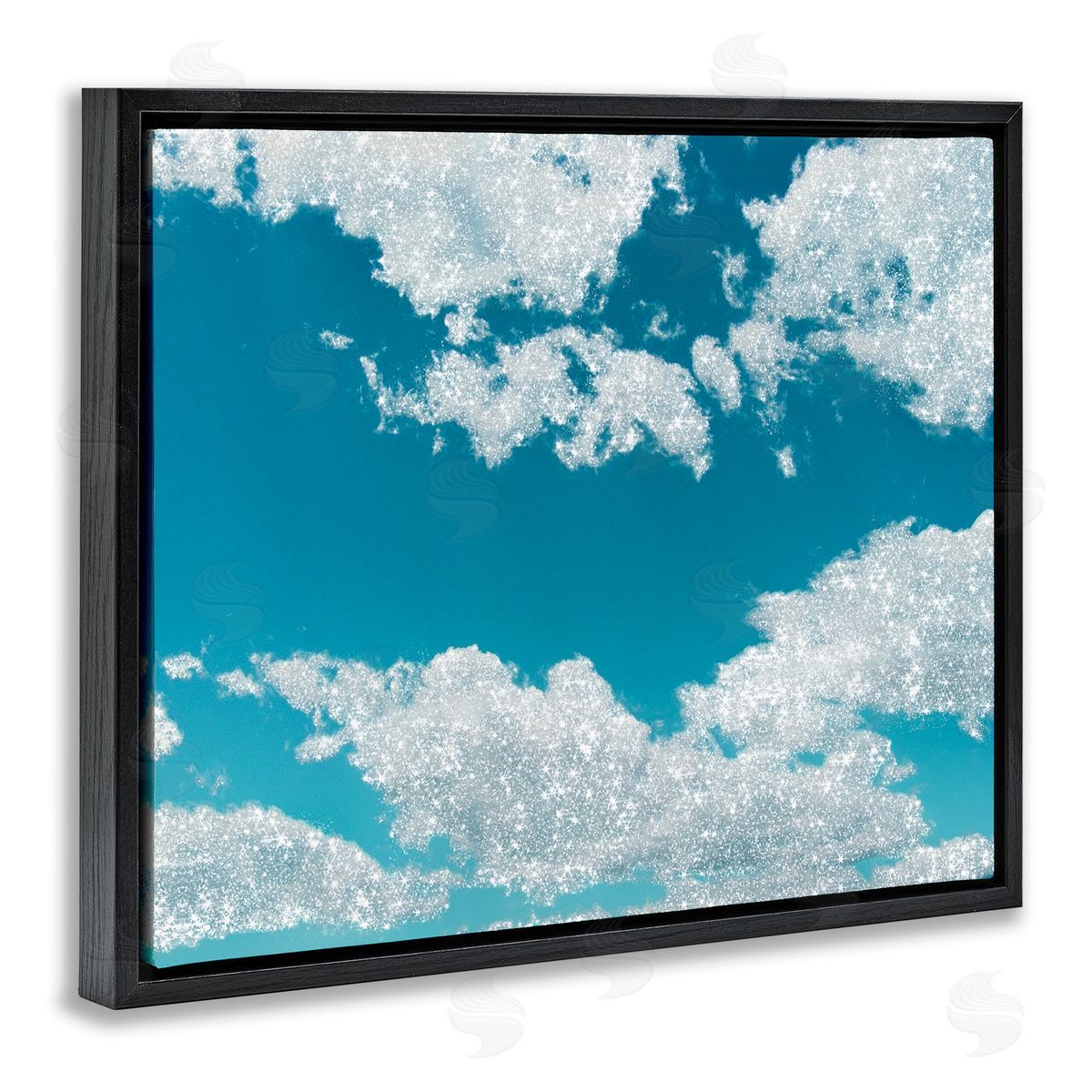 Sparkling Clouds Blue Sky Black Floating Frame Canvas Wall Art, Home Decor by Ziwei Li