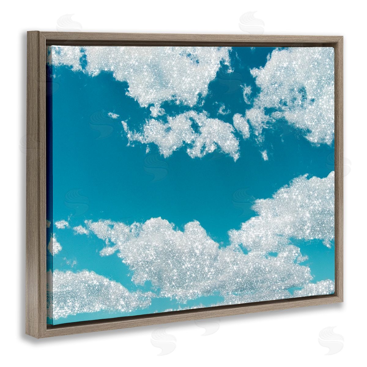 Sparkling Clouds Blue Sky Brown Floating Frame Canvas Wall Art, Home Decor by Ziwei Li