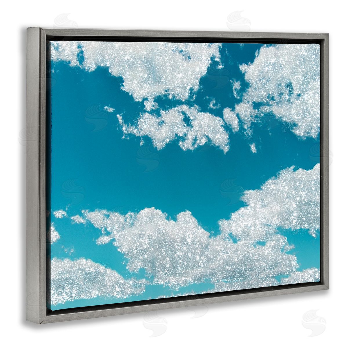 Sparkling Clouds Blue Sky Grey Floating Frame Canvas Wall Art, Home Decor by Ziwei Li