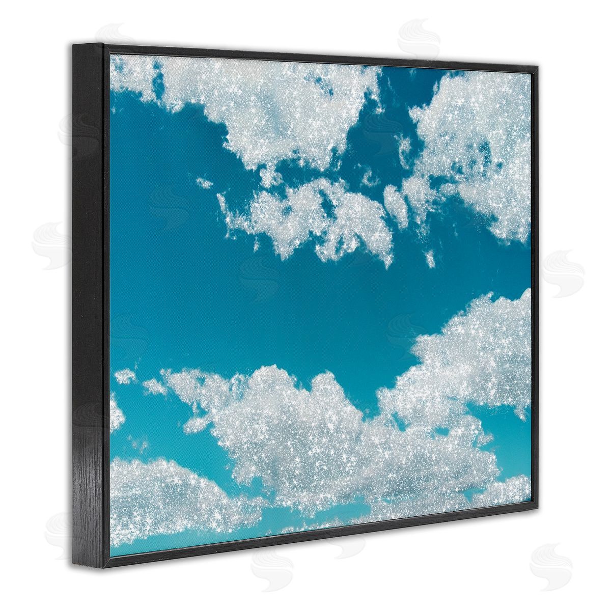 Sparkling Clouds Blue Sky Black Frame Print Wall Art, Home Decor by Ziwei Li