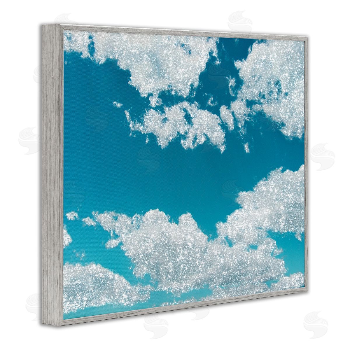 Sparkling Clouds Blue Sky Grey Frame Print Wall Art, Home Decor by Ziwei Li